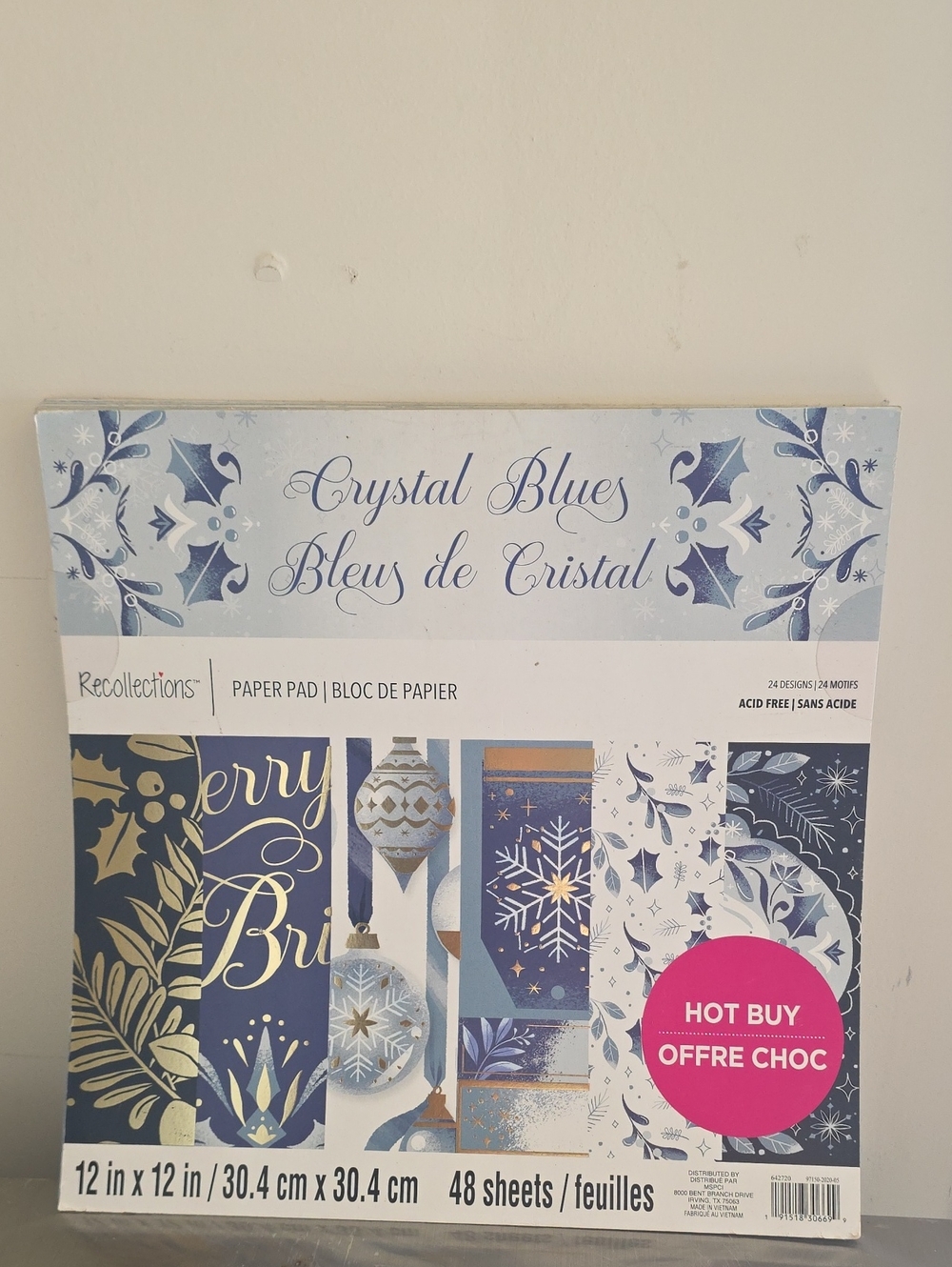 Recollections Crystal Blues Paper Pad - Blue, Gold, White Holiday Designs